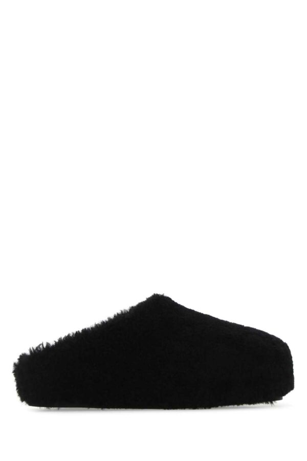 Amina Muaddi Black Shearling Giuly Slippers