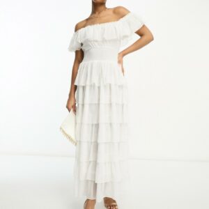 Amy Jane London Aurelia bardot tiered maxi dress in white