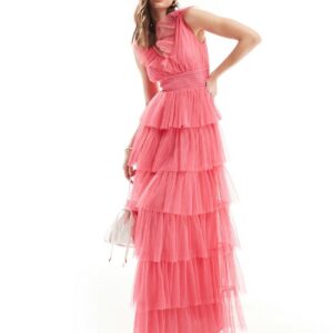 Anaya ruffle tiered maxi dress in hot pink