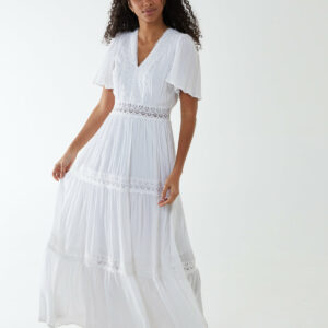 Angel Sleeve Tiered Maxi Dress - 10 / WHITE