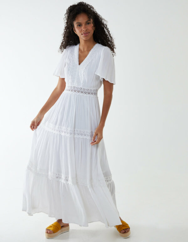 Angel Sleeve Tiered Maxi Dress - 10 / WHITE