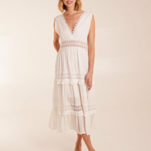 Angel Sleeve Tiered Maxi Dress - 12 / IVORY