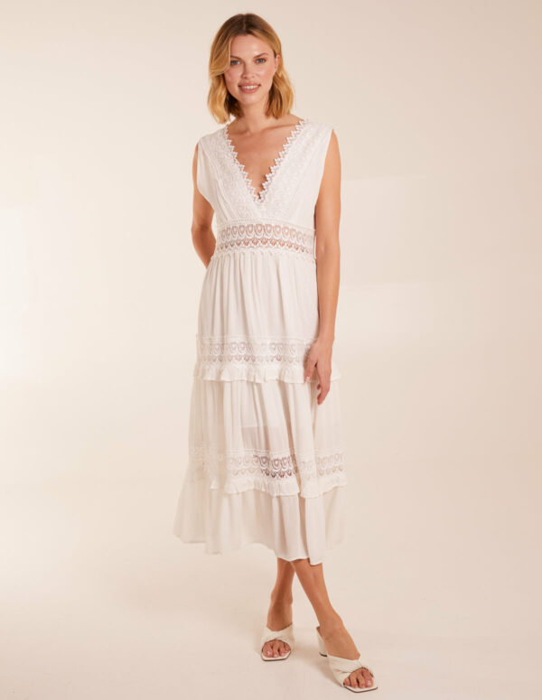 Angel Sleeve Tiered Maxi Dress - 12 / IVORY