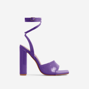 Antonella Strappy Square Peep Toe Block Heel In Purple Patent, Purple