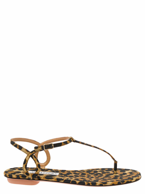 Aquazzura Leopard-printed Flat Thongs Sandals In Leather Blend Woman