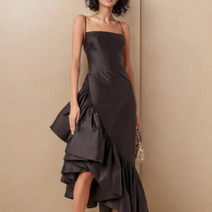 Asymmetrical Dress Spaghetti Strap Ruffles Backless Elegant Party Midi Dresses