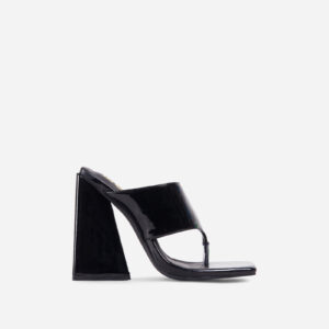 Augustine Square Toe Sculptured Flared Block Heel Mule In Black Patent, Black