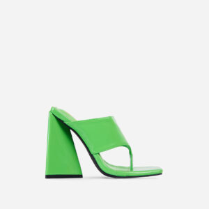 Augustine Square Toe Sculptured Flared Block Heel Mule In Green Patent, Green