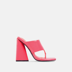 Augustine Square Toe Sculptured Flared Block Heel Mule In Pink Patent, Pink