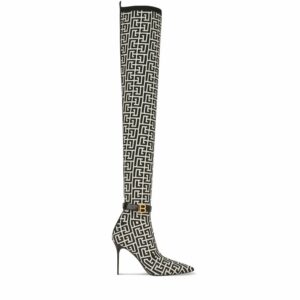 Balmain Monogram Over-The-Knee Raven Boots 110