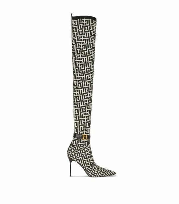 Balmain Monogram Over-The-Knee Raven Boots 110