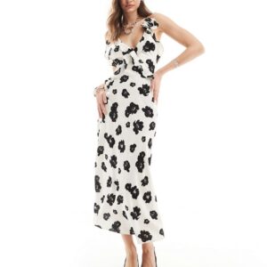 Bardot backless satin maxi dress in mono floral-Multi