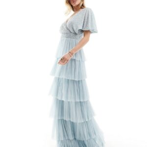 Beauut Bridesmaid embellished tiered maxi dress in blue