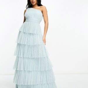 Beauut Bridesmaid one shoulder tiered maxi dress in ice blue