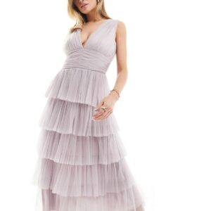 Beauut Bridesmaid v-neck tiered midi dress in lilac-Purple