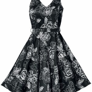 Belsira Swing Floral Dress Medium-length dress black white