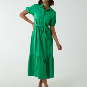 Belted Tiered Midi Dress - 10 / GREEN