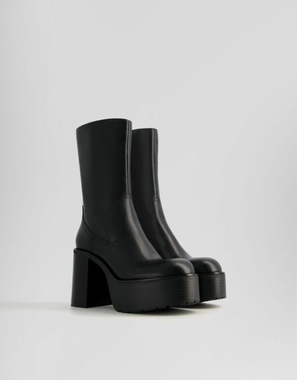 Bershka Block Heel Platform Ankle Boots Women 5 Black