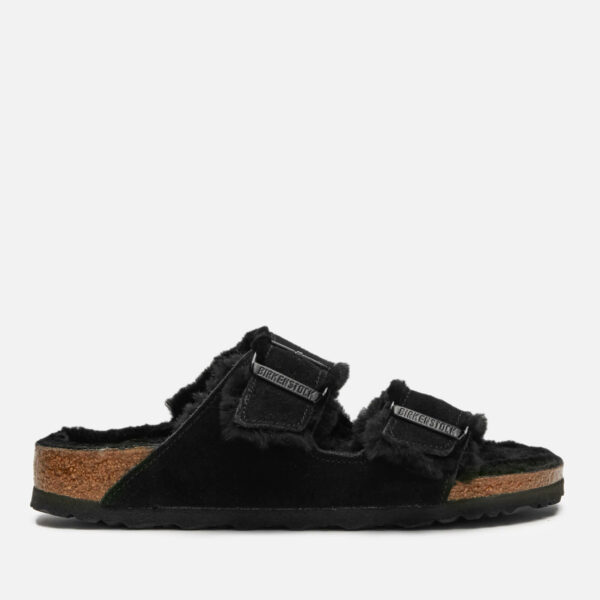 Birkenstock Women's Arizona Slim Fit Slim Fit Shearling Double Strap Sandals - Black/Black