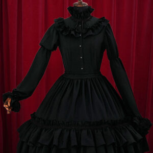 Black Lolita Dress Tiered Ruffles Cotton Dress