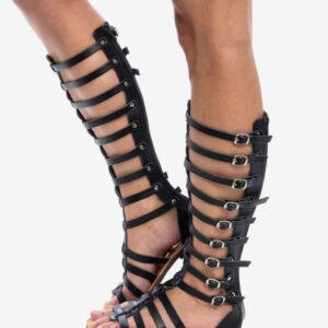 Black Open Toe Buckle Detail Flat Gladiator Sandals