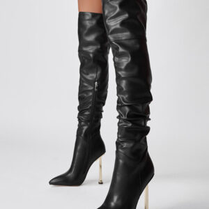 Black Over The Knee Boots High Heel Pointed Toe Slouch Thigh High Boots