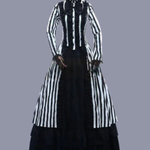 Black Retro Costumes Women's Stripes Lace Ruffles Polyester Marie Antoinette Costume Tunic Dress Retro Vintage Clothing