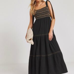 Black SIMPLY BE Embroidered Tiered Maxi Dress