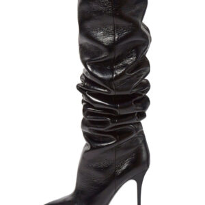 Black Slouch Boots Pointed Toe Stiletto Heel Mid Calf Boots For Women