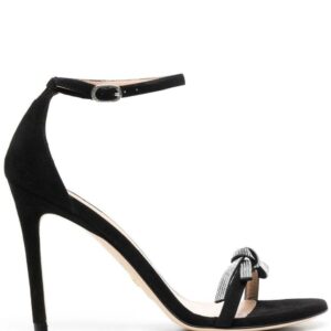 Black Suede Sandals With Crystal Bow Detail Stuart Weitzman Woman