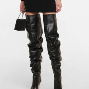 Black Thigh High Boots High Heel Pointed Toe Slouch Boots