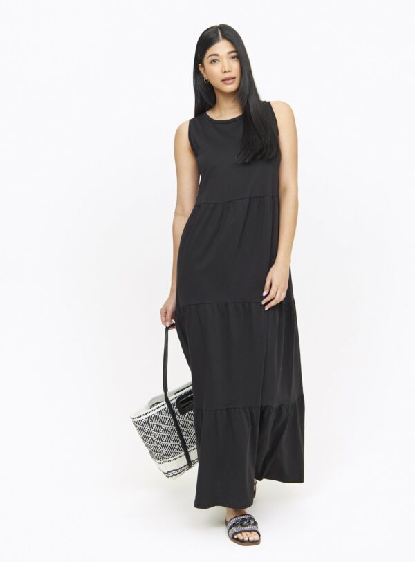 Black Tiered Jersey Maxi Dress