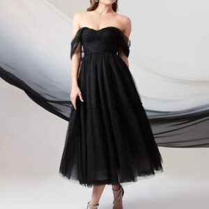 Black Wedding Dresses A-Line Sleeveless Lace Tea-Length Bridal Gown Free Customization