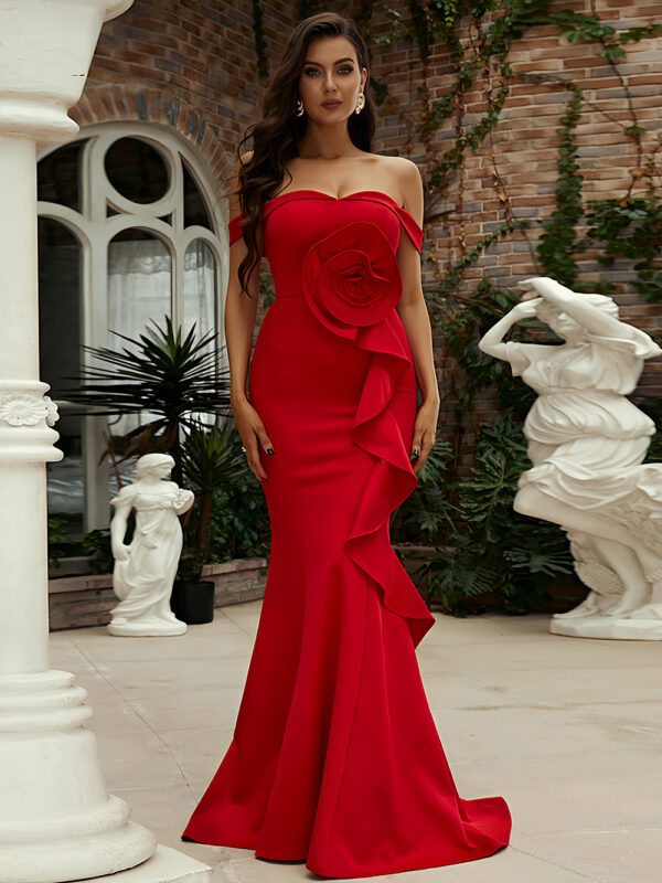 Blossom Maxi Dress Off The Shoulder Backless Ruffles Prom Dresses