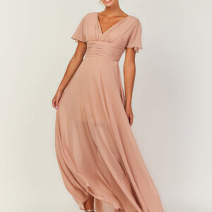 Blush Pink Bridesmaid Dresses V-Neck Backless A-Line Chiffon Wedding Party Maxi Dress