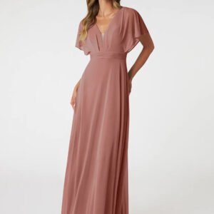 Blush Pink Bridesmaid Dresses V-Neck Backless Chiffon A-Line Prom Dress