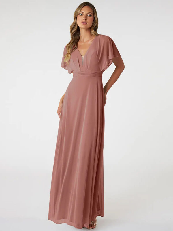 Blush Pink Bridesmaid Dresses V-Neck Backless Chiffon A-Line Prom Dress