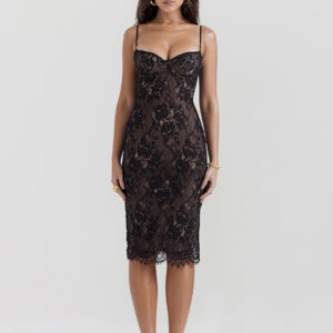 Bodycon Dress Lace Overlay Spaghetti Straps Backless Sexy Midi Dresses