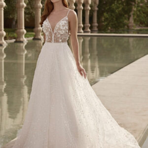 Boho Wedding Dress Lace Lace A-Line Court Train Natural Waist Backless Sleeveless V-Neck Ivory