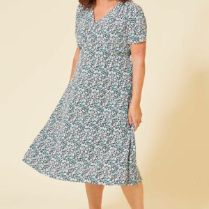 Bonmarche Green Ditsy Print Woven Tea Dress, Size: 10