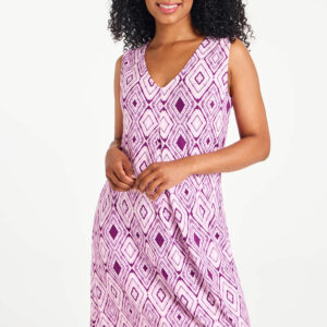 Bonmarche Plum Abstract Print Jersey Pleated Sundress, Size: 10