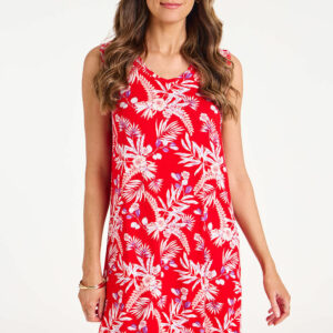 Bonmarche Red Tropical Floral Print Jersey Sundress, Size: 10 -Holiday Shop