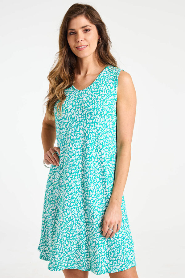 Bonmarche Turquoise Animal Print Jersey Sundress, Size: 12