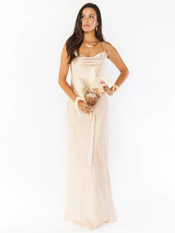 Bridesmaid Dress Sheath Floor-Length Backless Satin Fabric Prom Dress