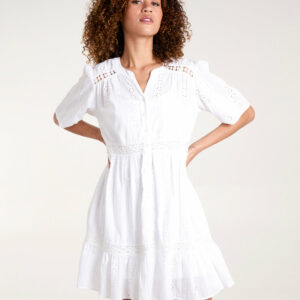 Broderie Tiered Mini Dress - M / IVORY