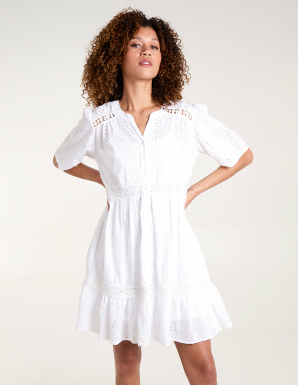 Broderie Tiered Mini Dress - M / IVORY