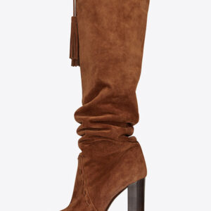 Brown Slouch Boots Suede Chunky Heel Knee-High Boots