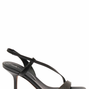 Brunello Cucinelli Black Slingabck Sandals With Monile Embellishment In Leather Woman