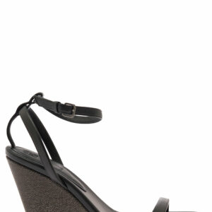 Brunello Cucinelli Black Wedge Sandals With Monile Detail In Leather Woman