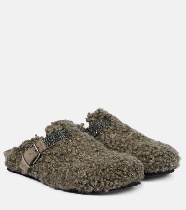 Brunello Cucinelli Embellished shearling slippers